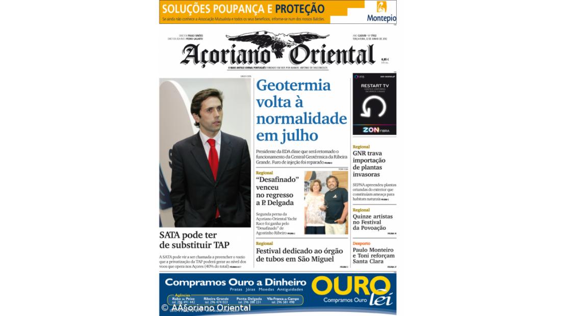 "Geotermia volta à normalidade em julho" é a manchete do Açoriano Oriental