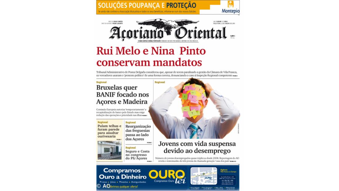 "Rui Melo e Nina Pinto conservam mandatos" é a manchete do Açoriano Oriental