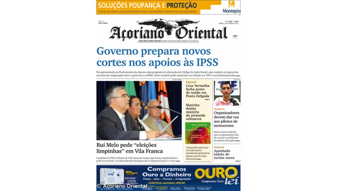 "Governo prepara novos cortes nos apoios às IPSS" é a manchete do Açoriano Oriental