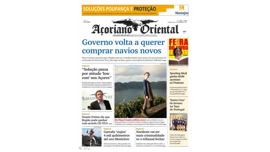 "Governo volta a querer comprar navios novos" é a manchete do Açoriano Oriental 
