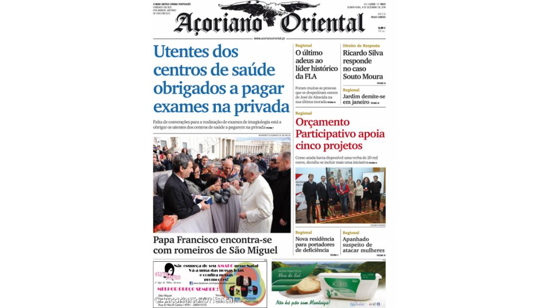 "Utentes dos centros de saúde obrigados a pagar exames na privada" é a manchete do Açoriano Oriental