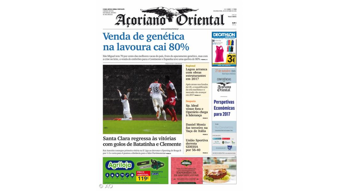 "Venda de genética na lavoura cai 80%" é a manchete do Açoriano Oriental