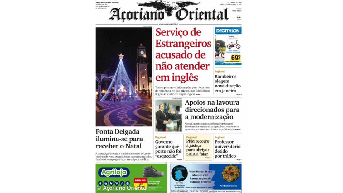 "Serviço de Estrangeiros acusado de não atender em inglês" é a manchete do Açoriano Oriental 