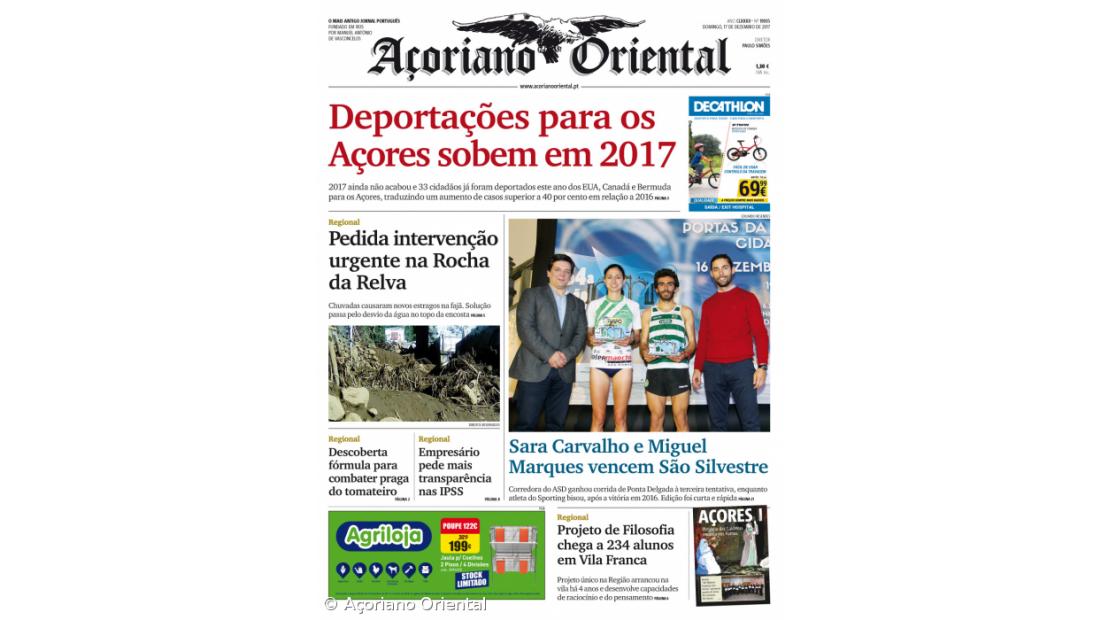 "Deportações para os Açores sobem em 2017" é a manchete do Açoriano Oriental