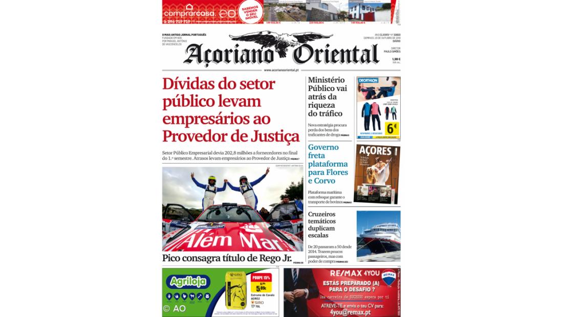 "Dívidas do setor público levam empresários ao Provedor de Justiça" é a manchete do Açoriano Oriental