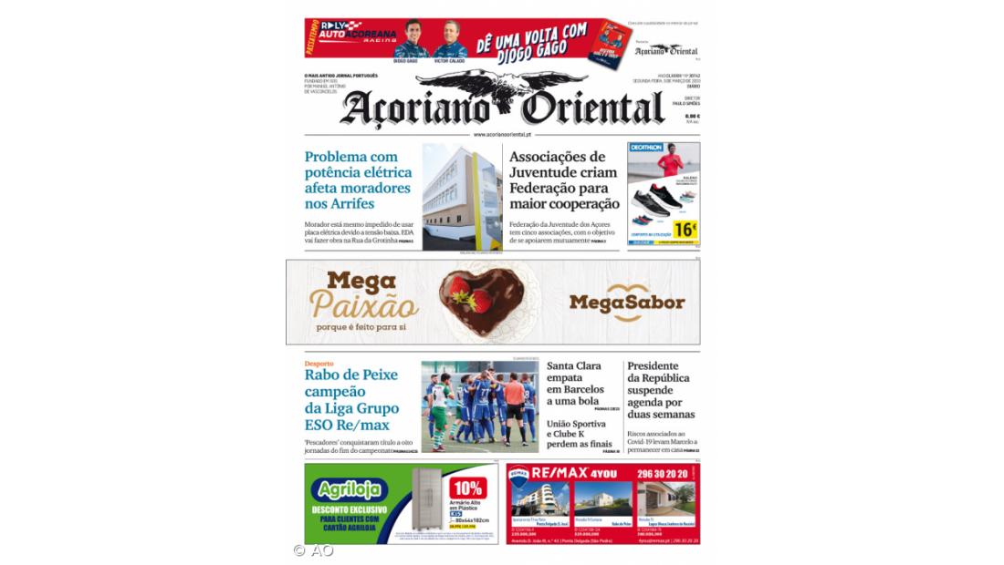 "Problema com potência elétrica afeta moradores nos Arrifes" é a manchete do Açoriano Oriental