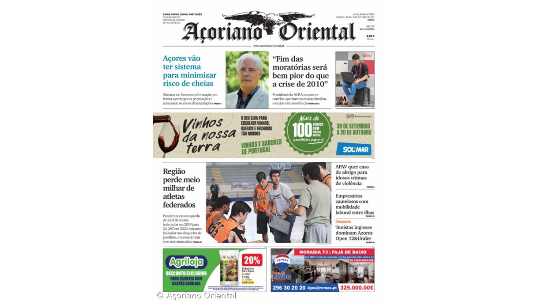 "Açores vão ter sistema para minimizar risco de cheias" é a manchete do Açoriano Oriental