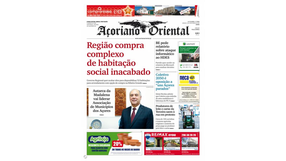 "Região compra complexo de habitação social inacabado" é a manchete da edição de hoje do Açoriano Oriental