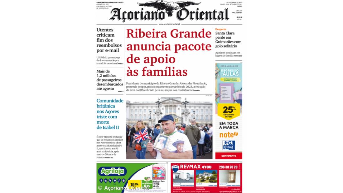 "Ribeira Grande anuncia pacote de apoio às famílias" é a manchete do Açoriano Oriental