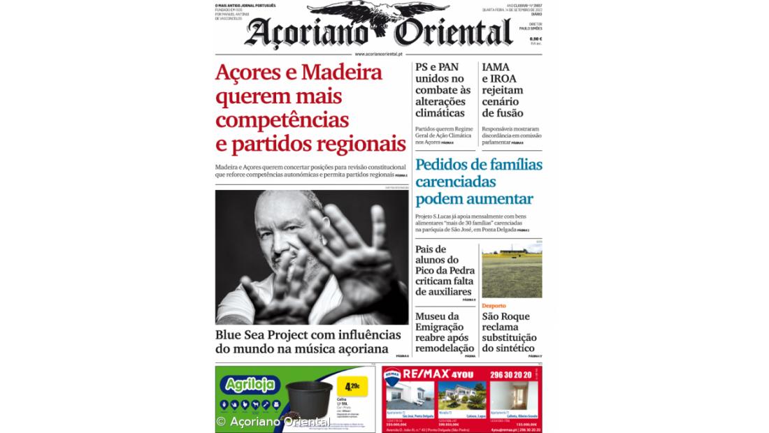 "Açores e Madeira querem mais competências e partidos regionais" é a manchete do Açoriano Oriental