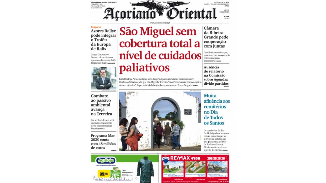 "São Miguel sem cobertura total a nível de cuidados paliativos" é a manchete do Açoriano Oriental