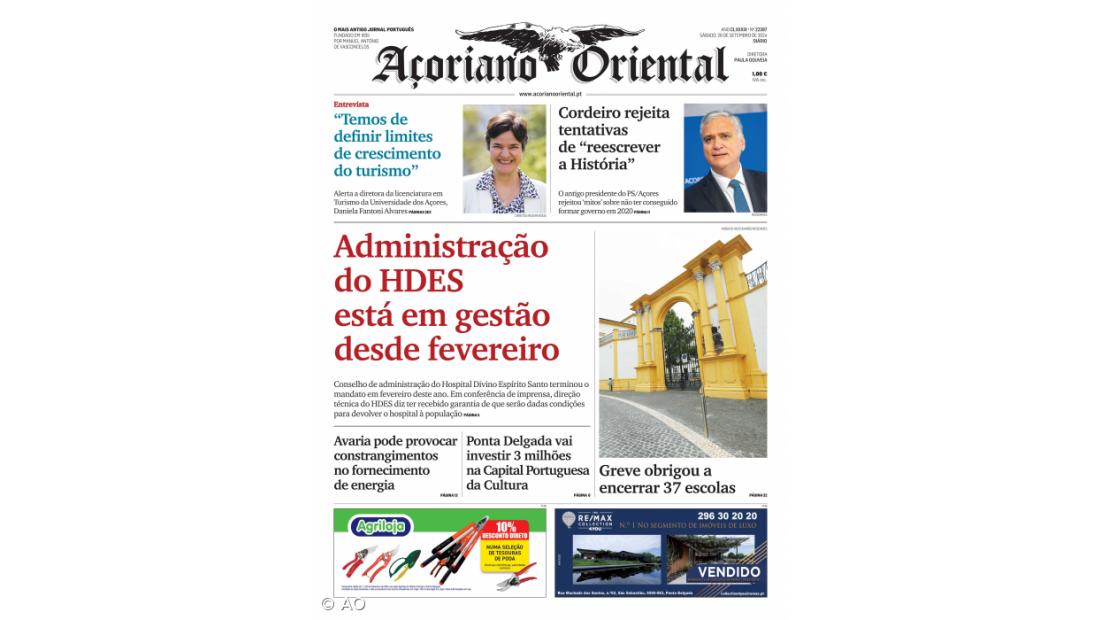 "Administração do HDES está em gestão desde fevereiro" é a manchete do Açoriano Oriental