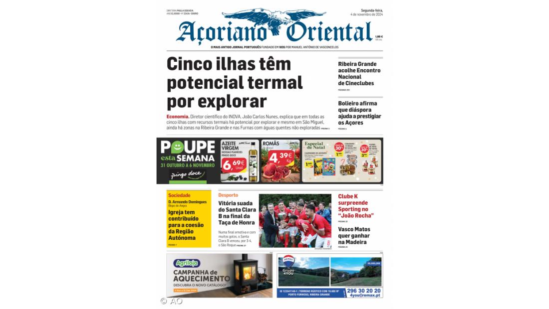"Cinco ilhas têm potencial termal por explorar" é a manchete do Açoriano Oriental