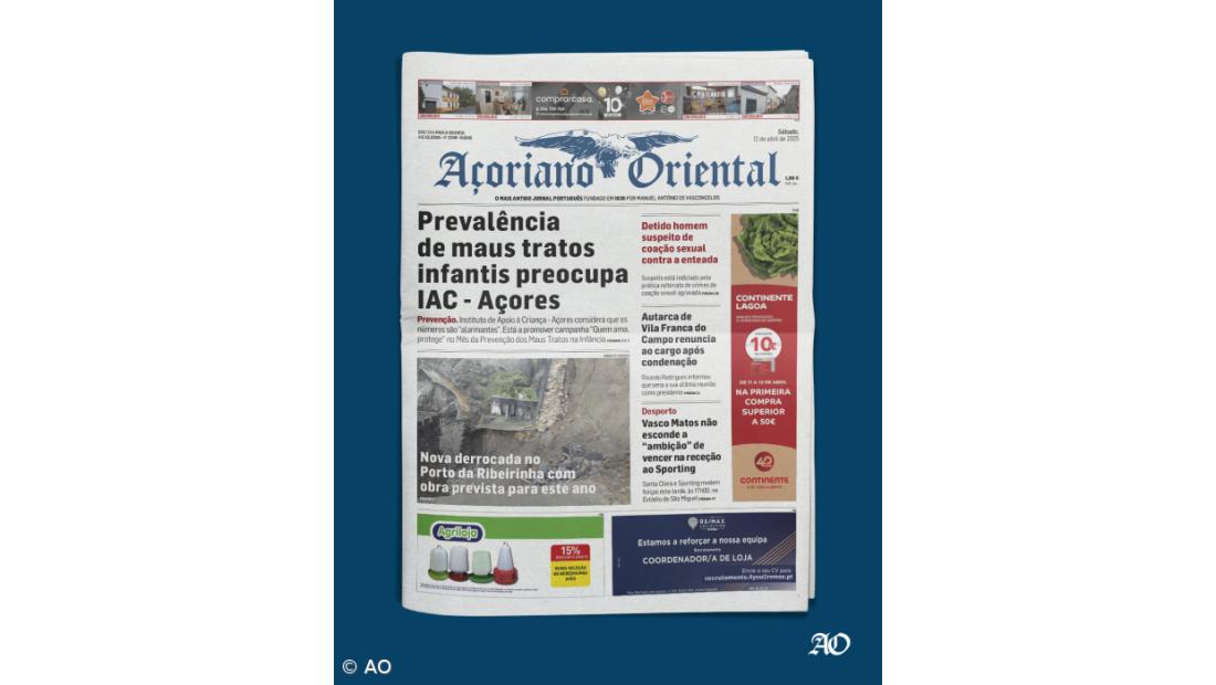 "Prevalência de maus tratos infantis preocupa IAC - Açores" é a manchete do Açoriano Oriental