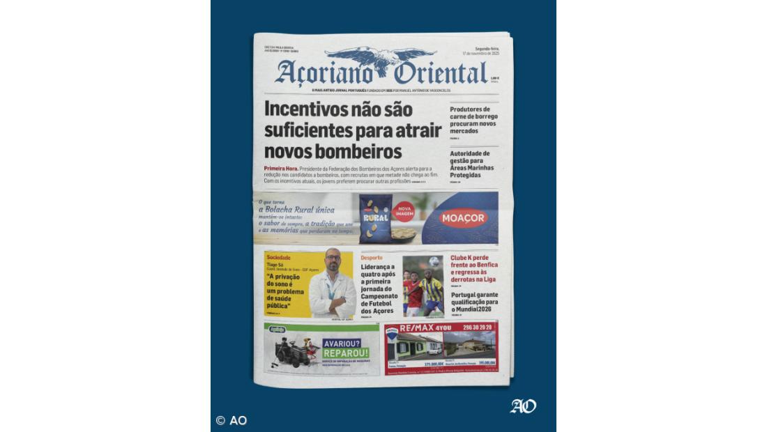 "Incentivos não são suficientes para atrair novos bombeiros" é a manchete do Açoriano Oriental