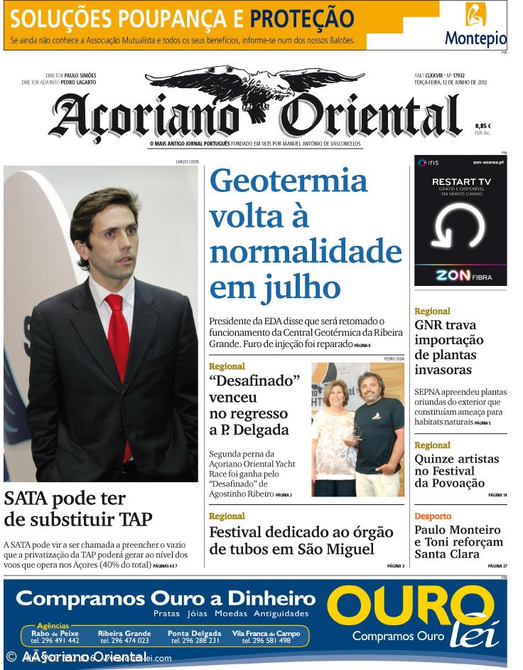 "Geotermia volta à normalidade em julho" é a manchete do Açoriano Oriental – Imagem 1