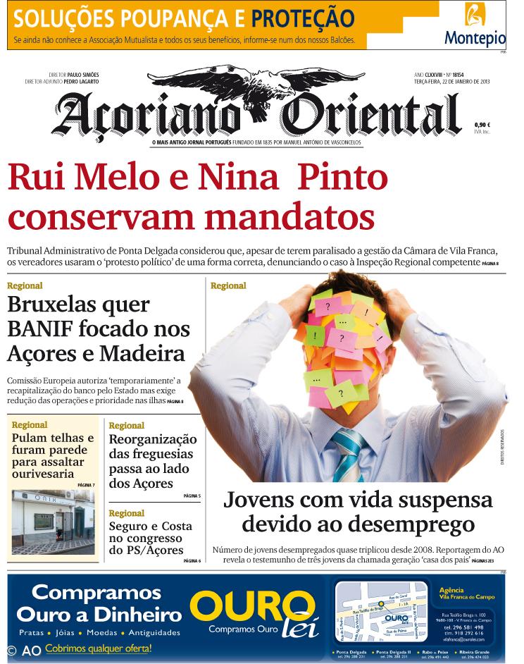 "Rui Melo e Nina Pinto conservam mandatos" é a manchete do Açoriano Oriental – Imagem 1