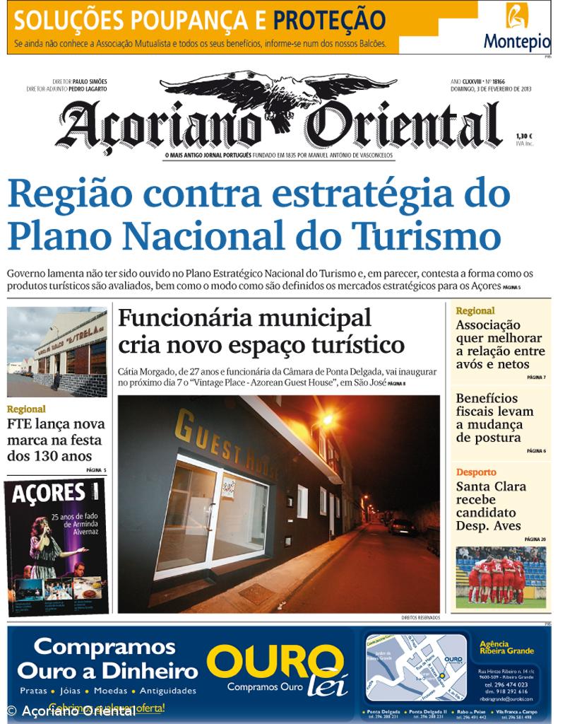 "Região contra estratégia do Plano Nacional do Turismo" é a manchete do Açoriano Oriental – Imagem 1