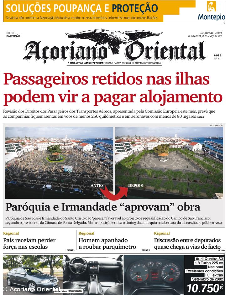 "Passageiros retidos nas ilhas podem vir a pagar alojamento" é a manchete do Açoriano Oriental – Imagem 1