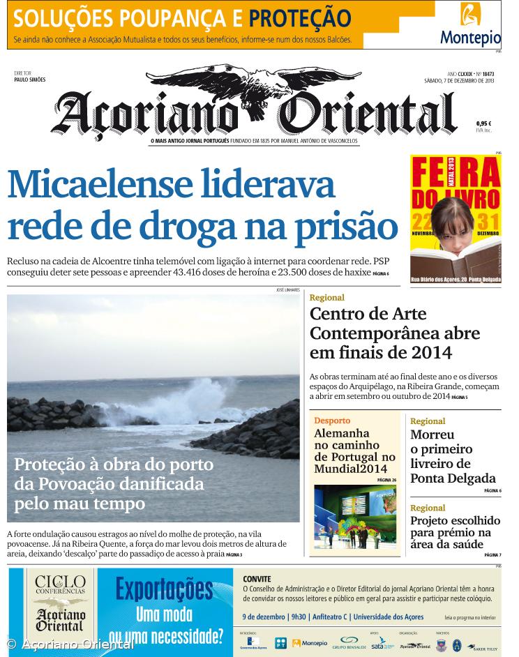 "Micaelense liderava rede de droga na prisão" é a manchete do Açoriano Oriental – Imagem 1