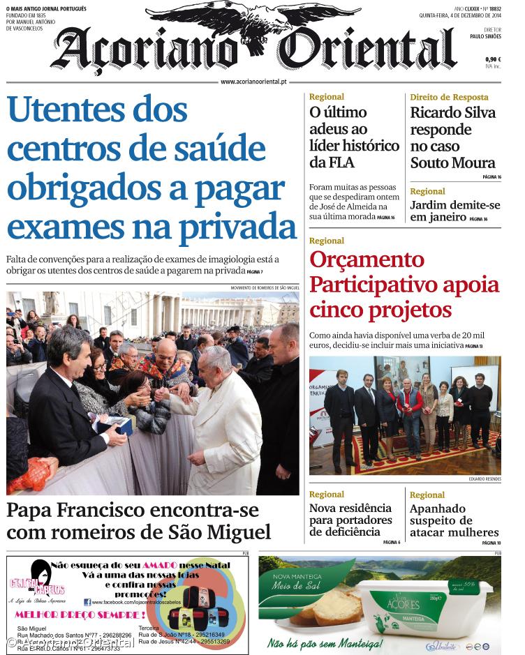 "Utentes dos centros de saúde obrigados a pagar exames na privada" é a manchete do Açoriano Oriental – Imagem 1
