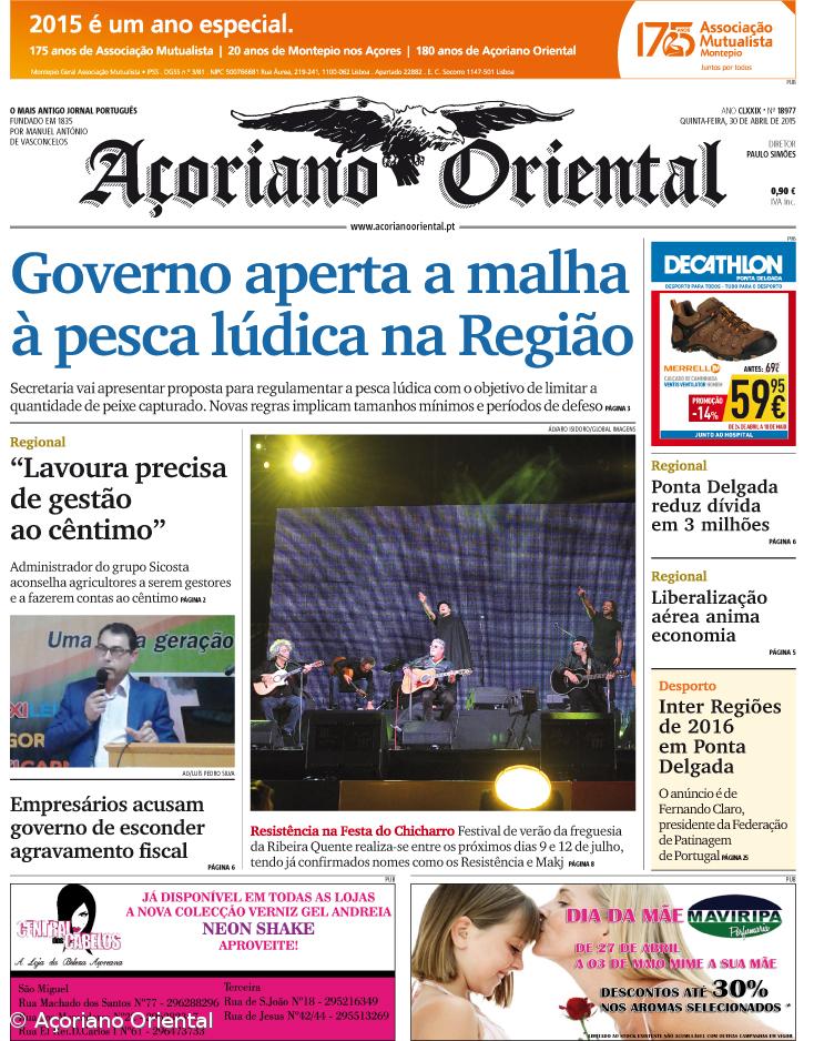 "Governo aperta a malha à pesca lúdica na Região" é a manchete do Açoriano Oriental – Imagem 1