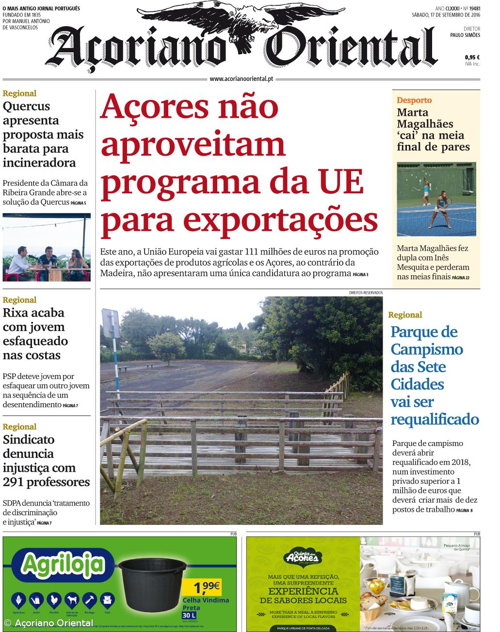 "Açores não aproveitam programa da UE para exportações" é a manchete do Açoriano Oriental – Imagem 1
