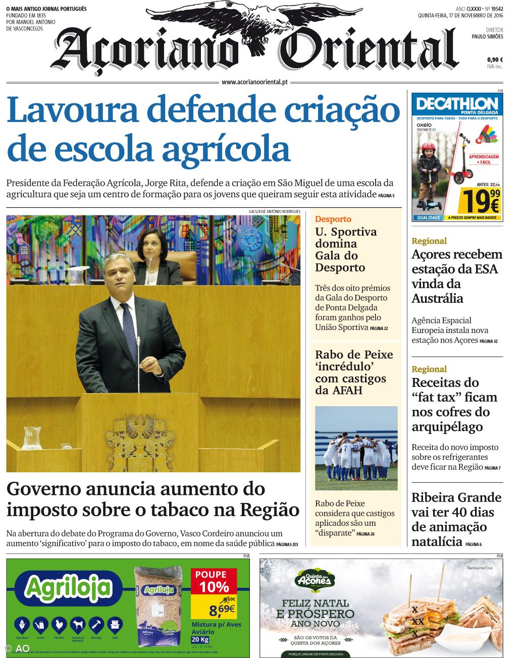 "Lavoura defende criação de escola agrícola" é a manchete do Açoriano Oriental – Imagem 1