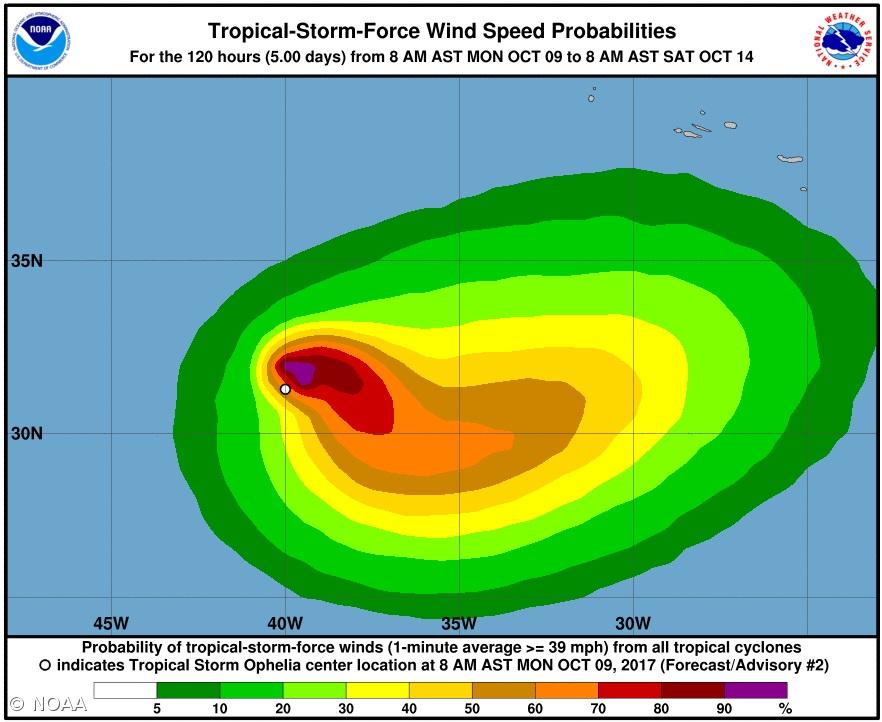 Efeitos da tempestade tropical Ophelia poderão sentir-se nos Açores a partir de sábado  – Imagem 1