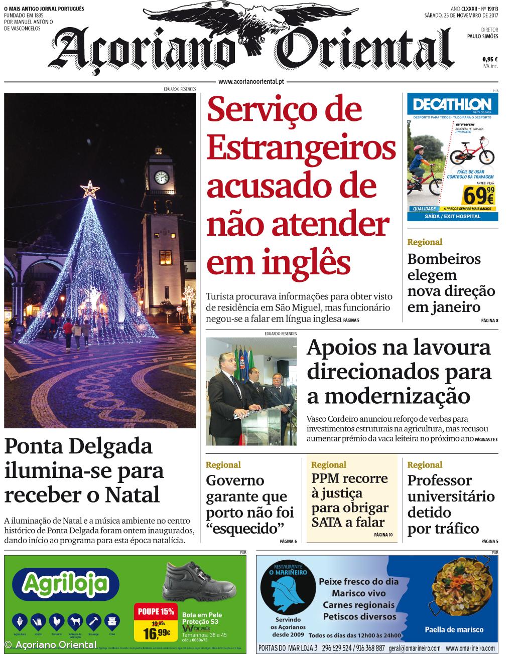 "Serviço de Estrangeiros acusado de não atender em inglês" é a manchete do Açoriano Oriental  – Imagem 1