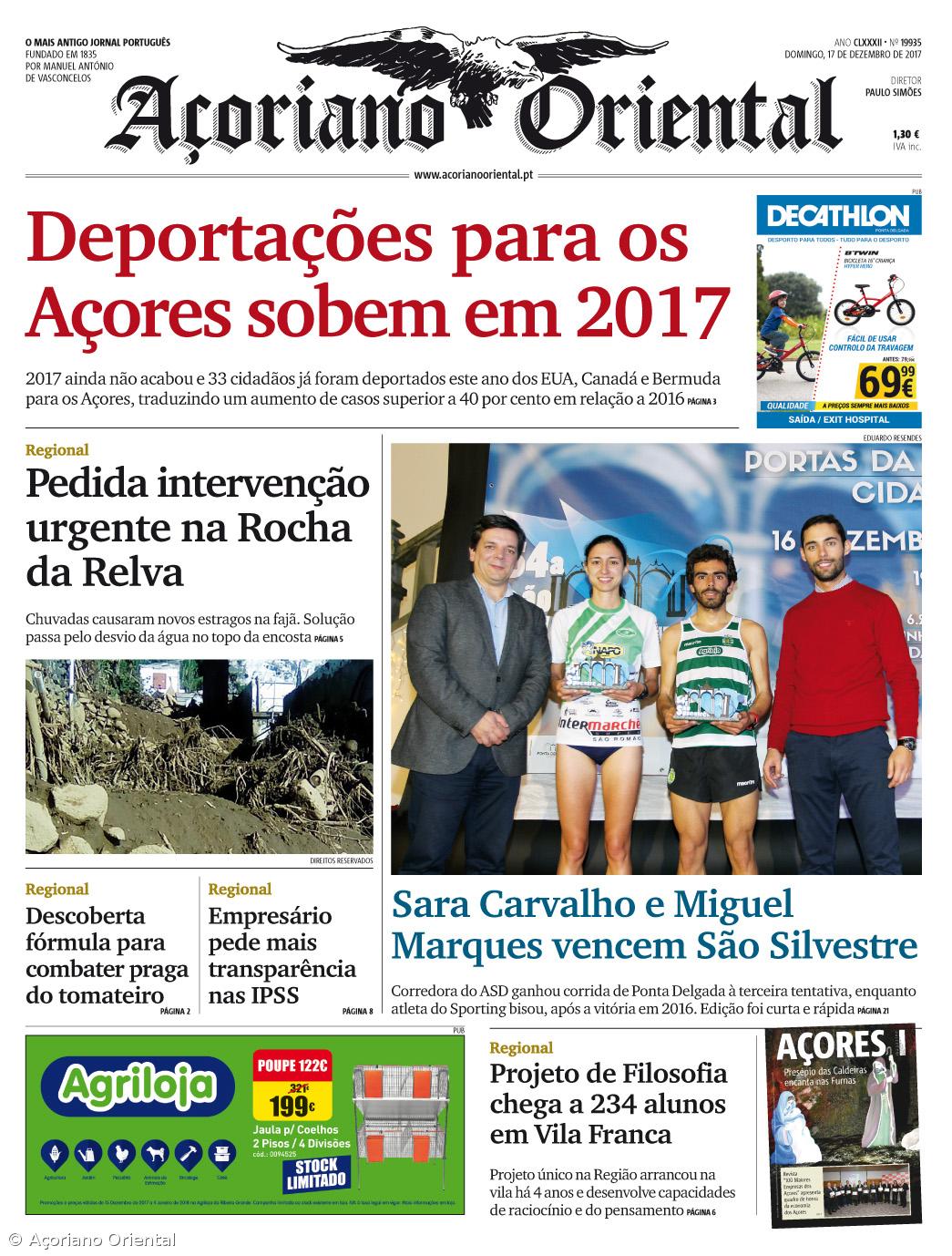 "Deportações para os Açores sobem em 2017" é a manchete do Açoriano Oriental – Imagem 1