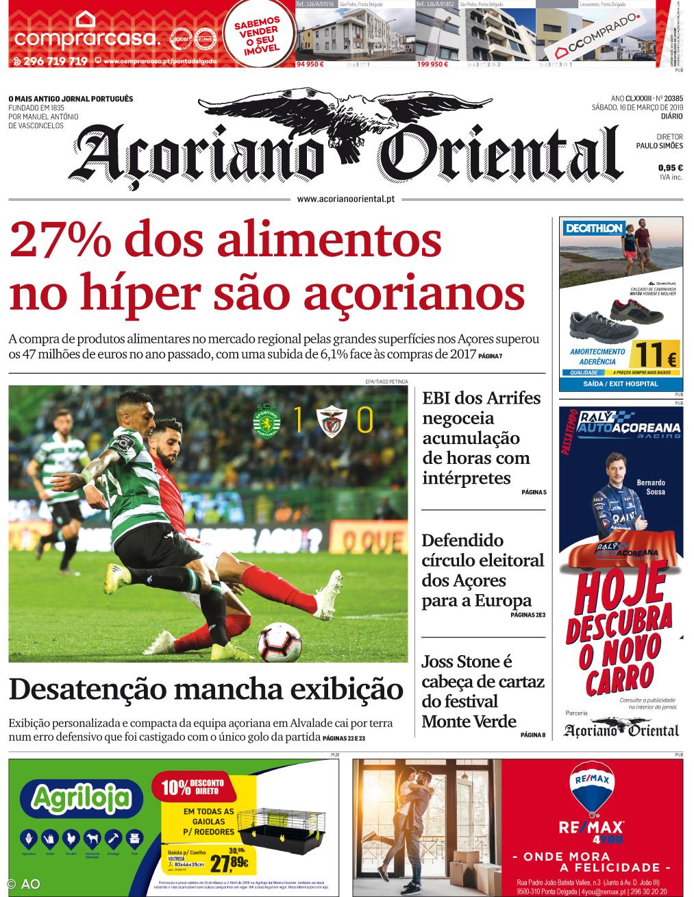 "27% dos alimentos no híper são açorianos" é a manchete do Açoriano Oriental – Imagem 1