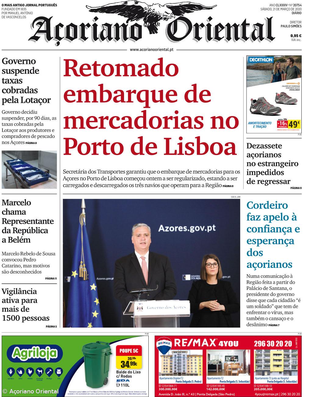 "Retomado embarque de mercadorias no Porto de Lisboa" é a manchete do Açoriano Oriental – Imagem 1