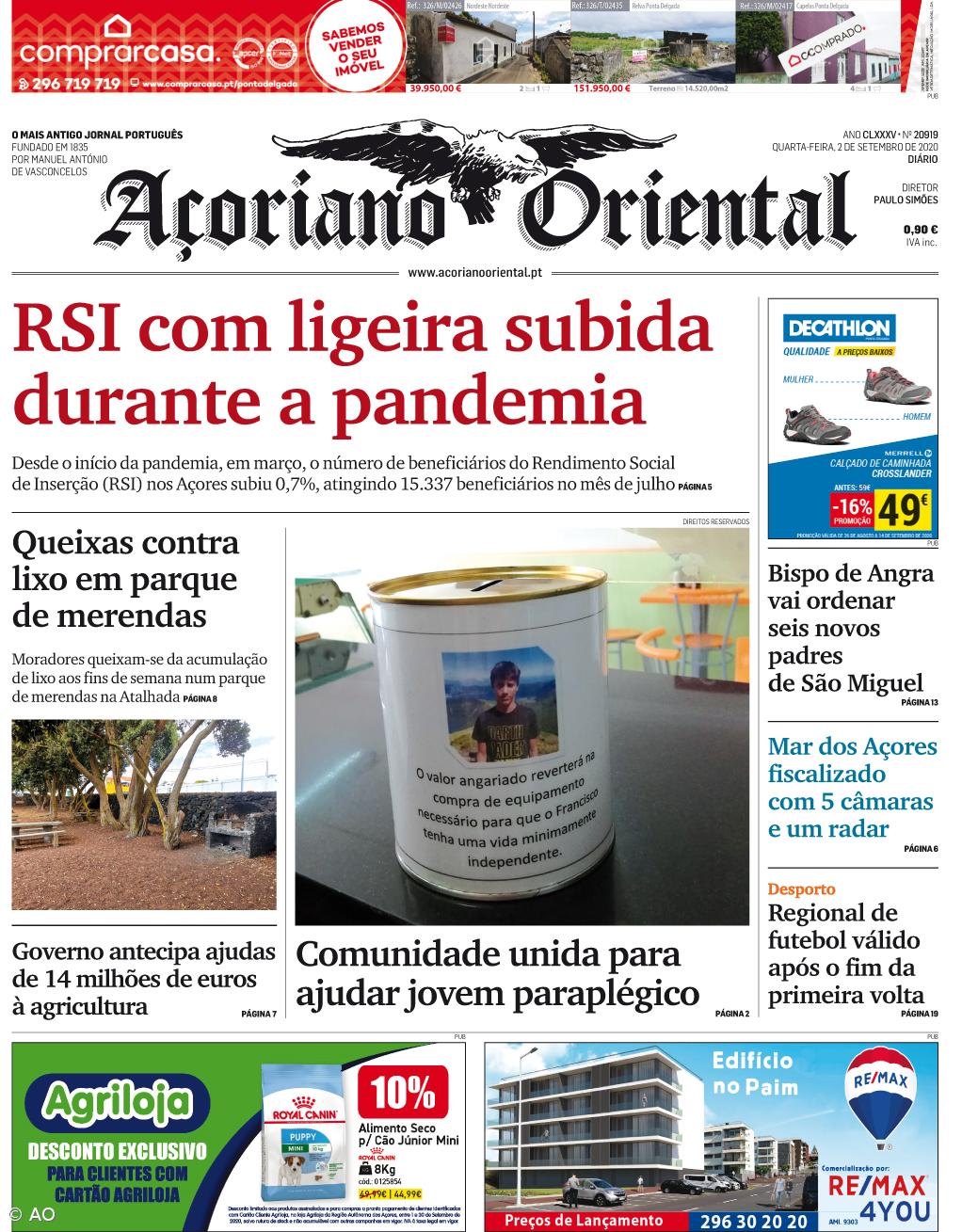 "RSI com ligeira subida durante a pandemia" é a manchete do Açoriano Oriental – Imagem 1