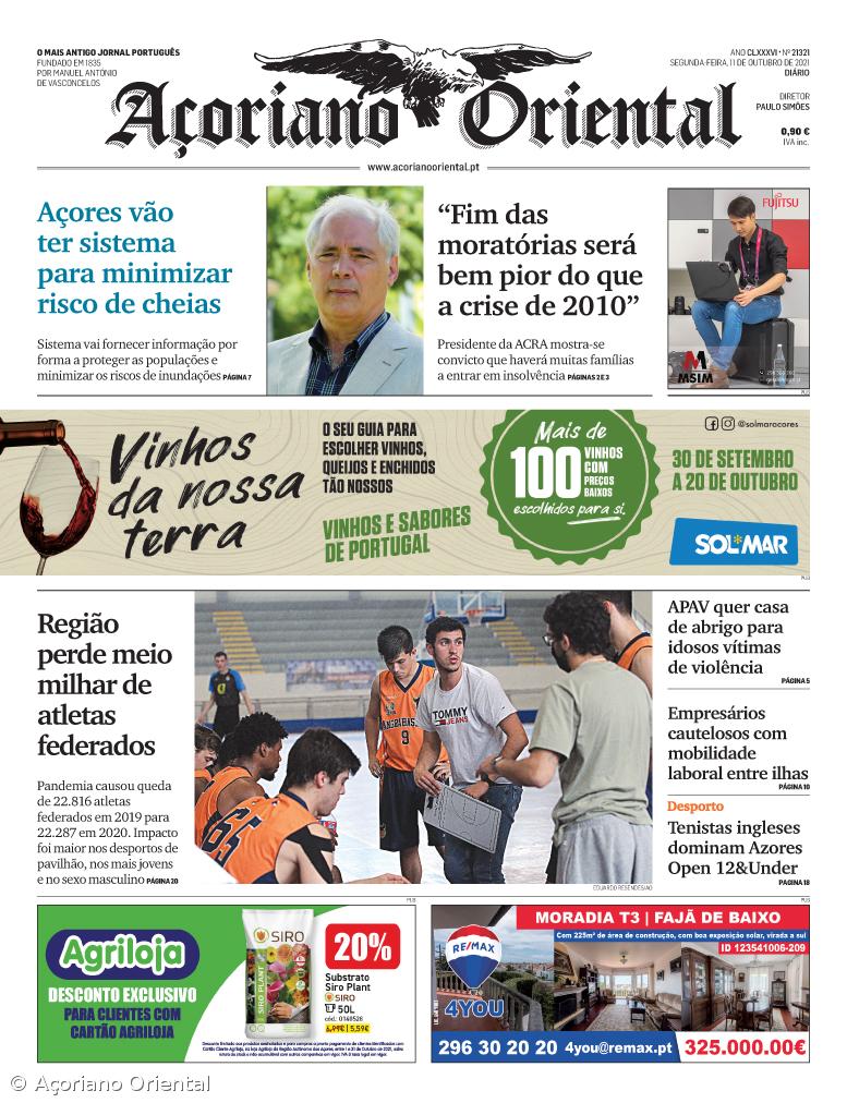 "Açores vão ter sistema para minimizar risco de cheias" é a manchete do Açoriano Oriental – Imagem 1