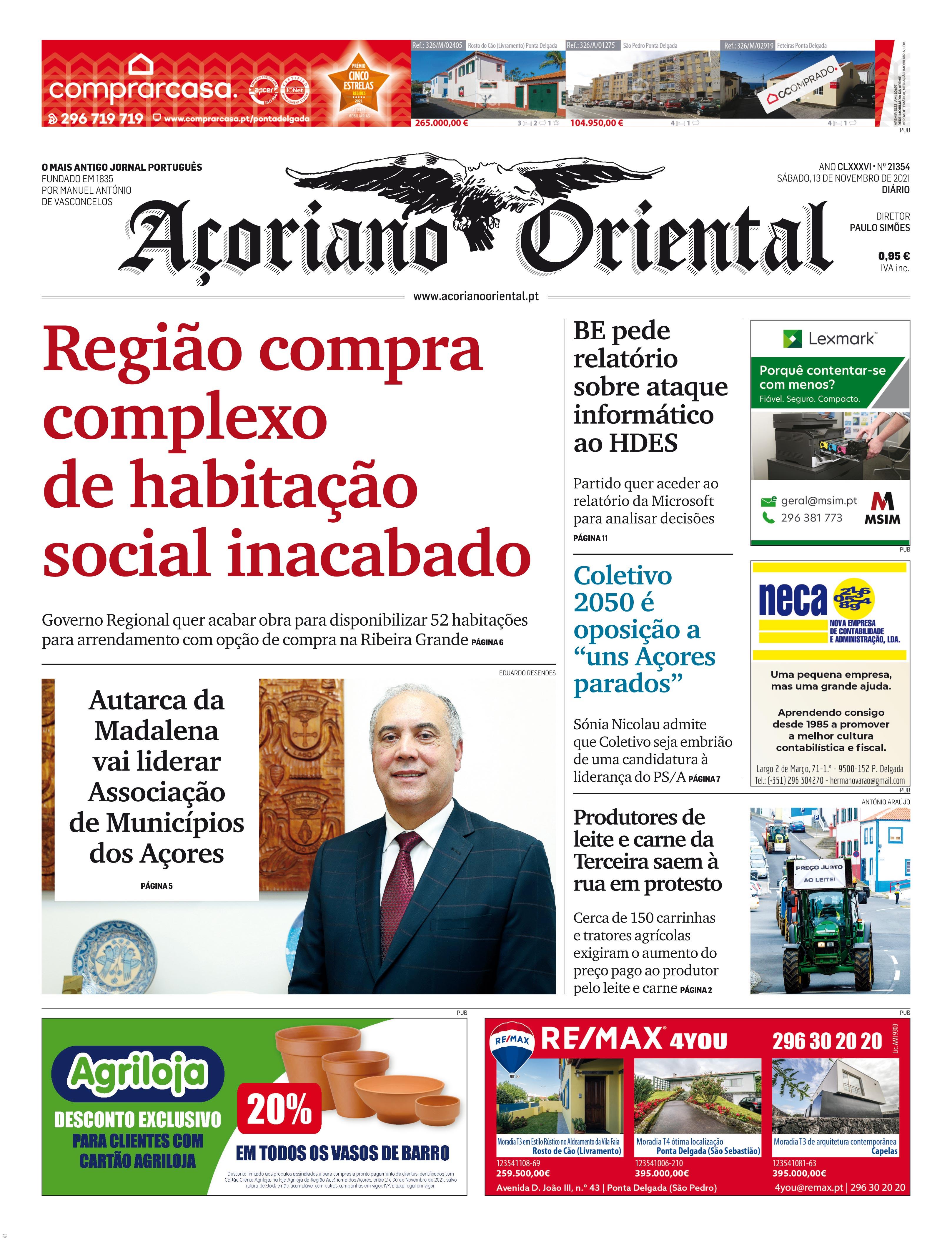 "Região compra complexo de habitação social inacabado" é a manchete da edição de hoje do Açoriano Oriental – Imagem 1