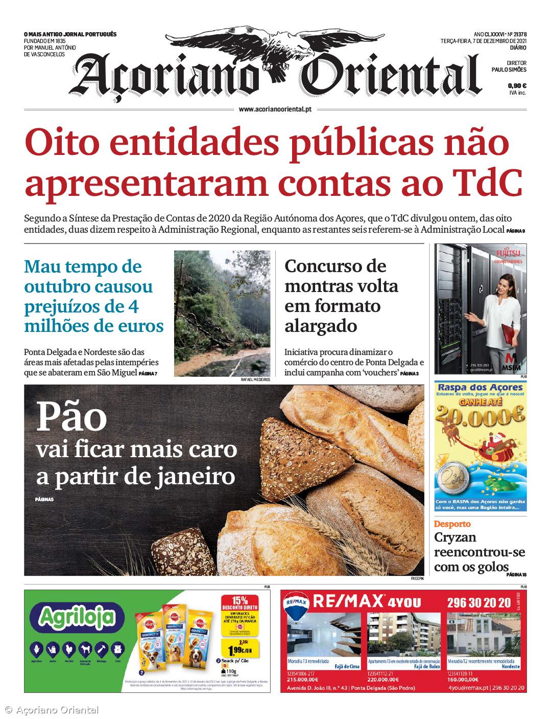 "Oito entidades públicas não apresentaram contas ao TdC" é a manchete do Açoriano Oriental – Imagem 1