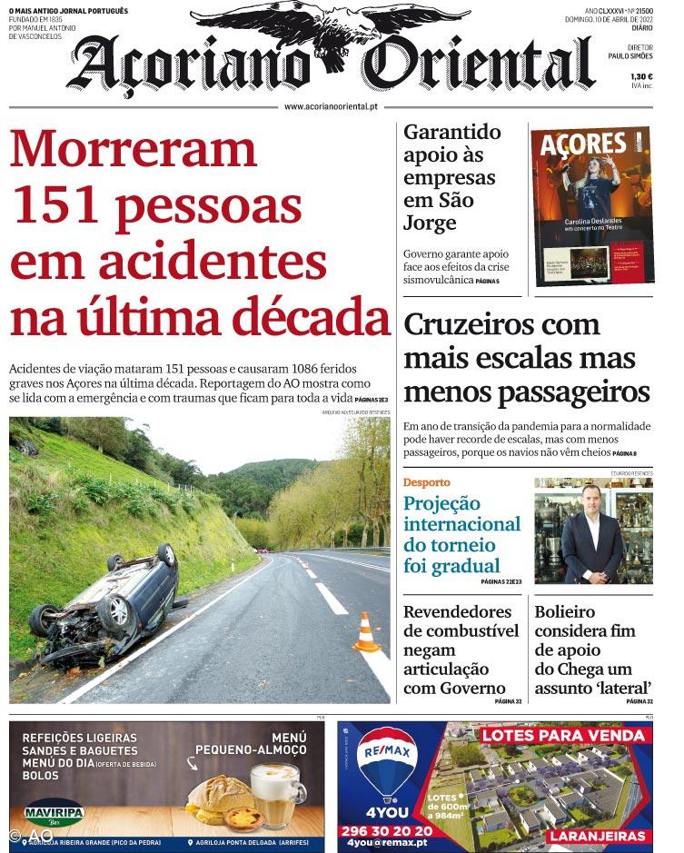 "Morreram 151 pessoas em acidentes na última década" é a manchete do Açoriano Oriental – Imagem 1