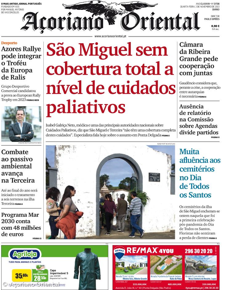 "São Miguel sem cobertura total a nível de cuidados paliativos" é a manchete do Açoriano Oriental – Imagem 1