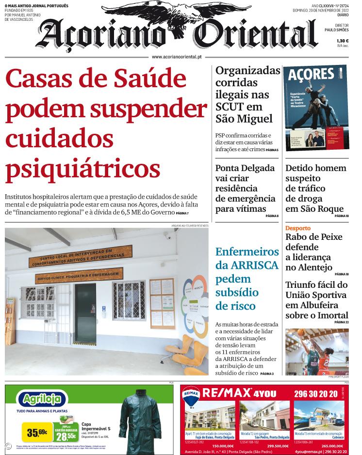 "Casas de Saúde podem suspender cuidados psiquiátricos" é a manchete do Açoriano Oriental – Imagem 1