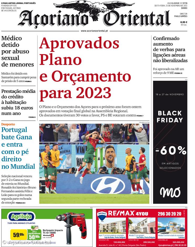 "Aprovados Plano e Orçamento para 2023" é a manchete do Açoriano Oriental – Imagem 1