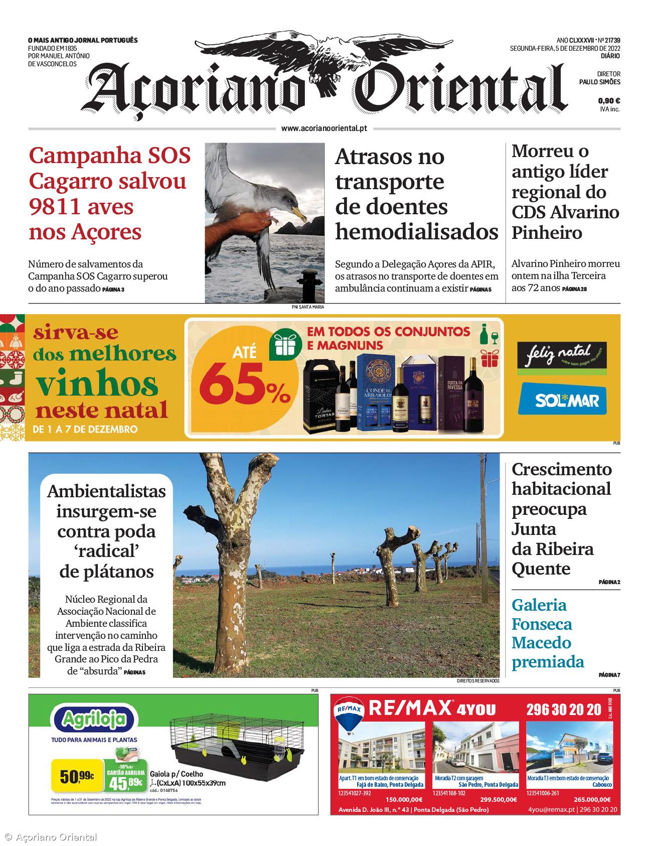 "Campanha SOS Cagarro salvou 9811 aves nos Açores" é a manchete do Açoriano Oriental – Imagem 1