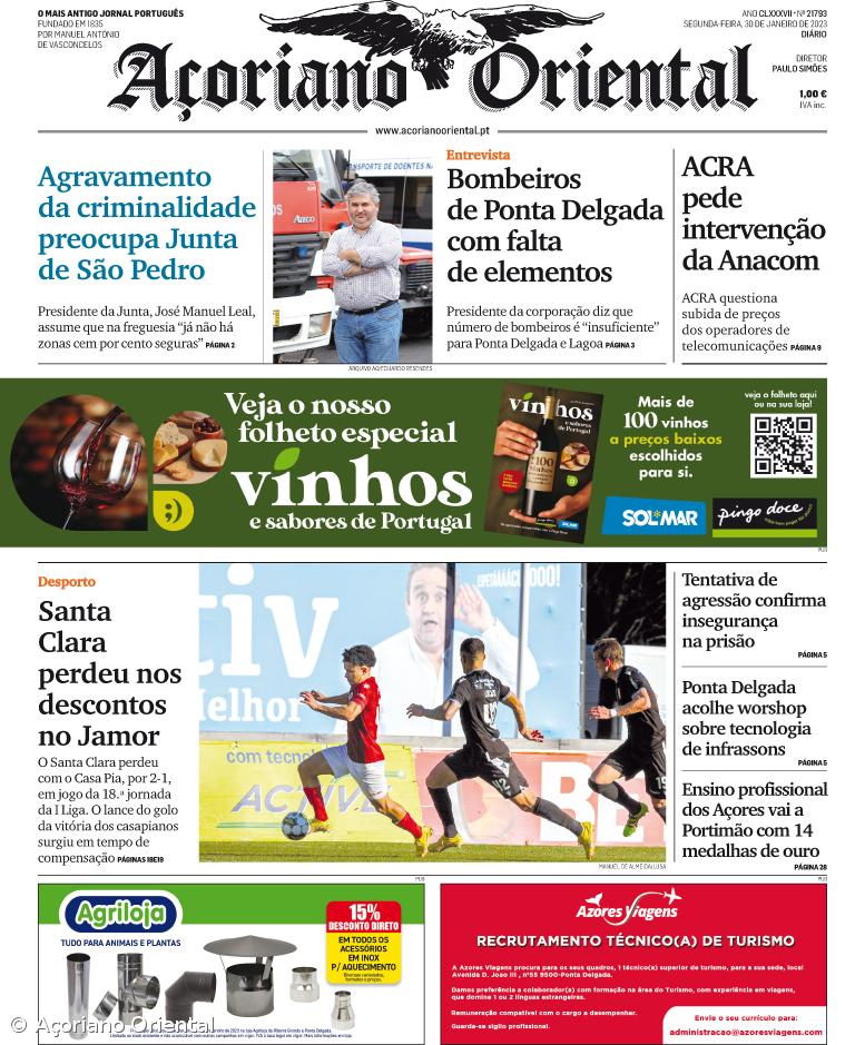 "Agravamento da criminalidade preocupa Junta de São Pedro" é a manchete do Açoriano Oriental – Imagem 1