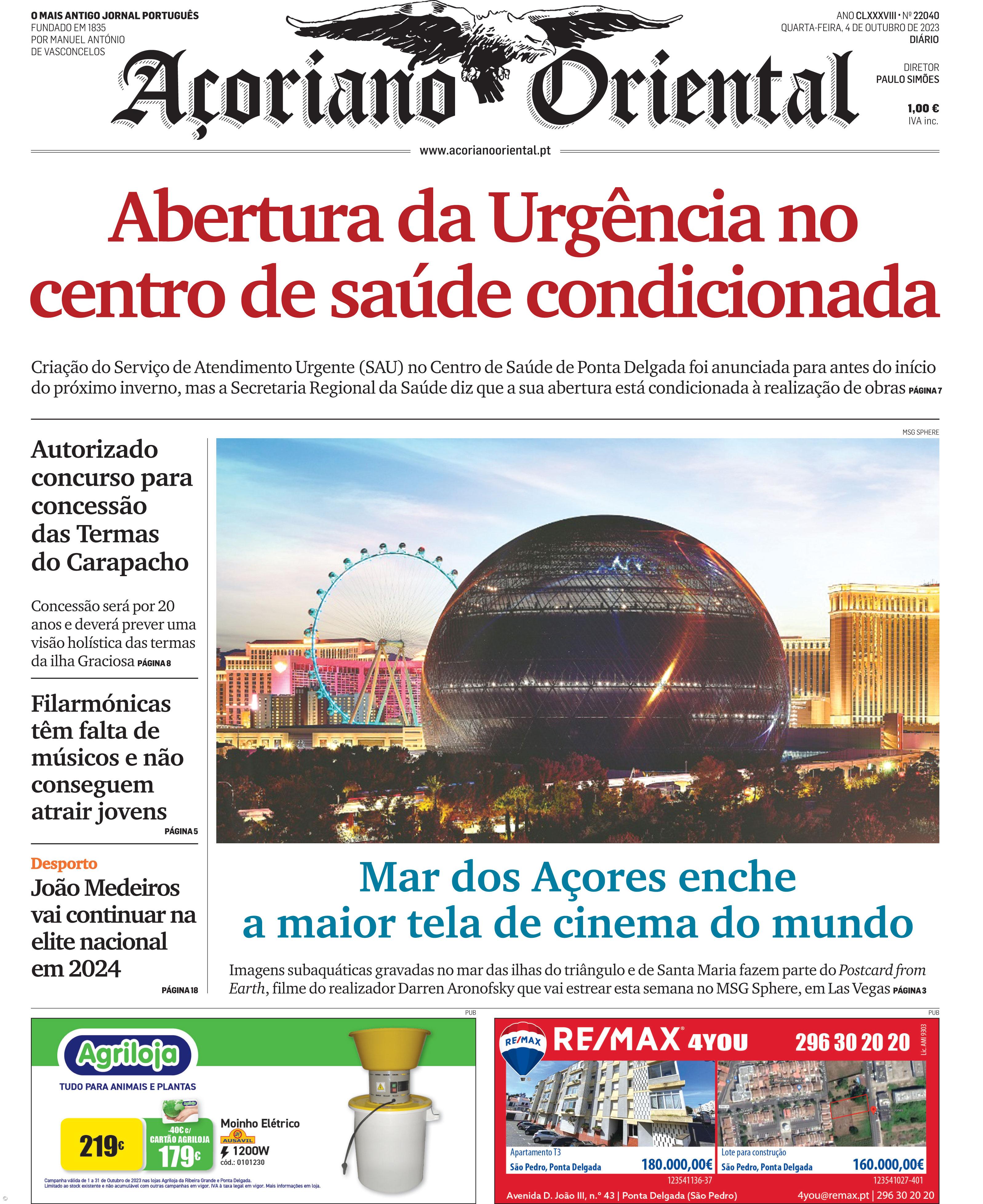 "Abertura da Urgência no centro de saúde condicionada" é a manchete do Açoriano Oriental – Imagem 1