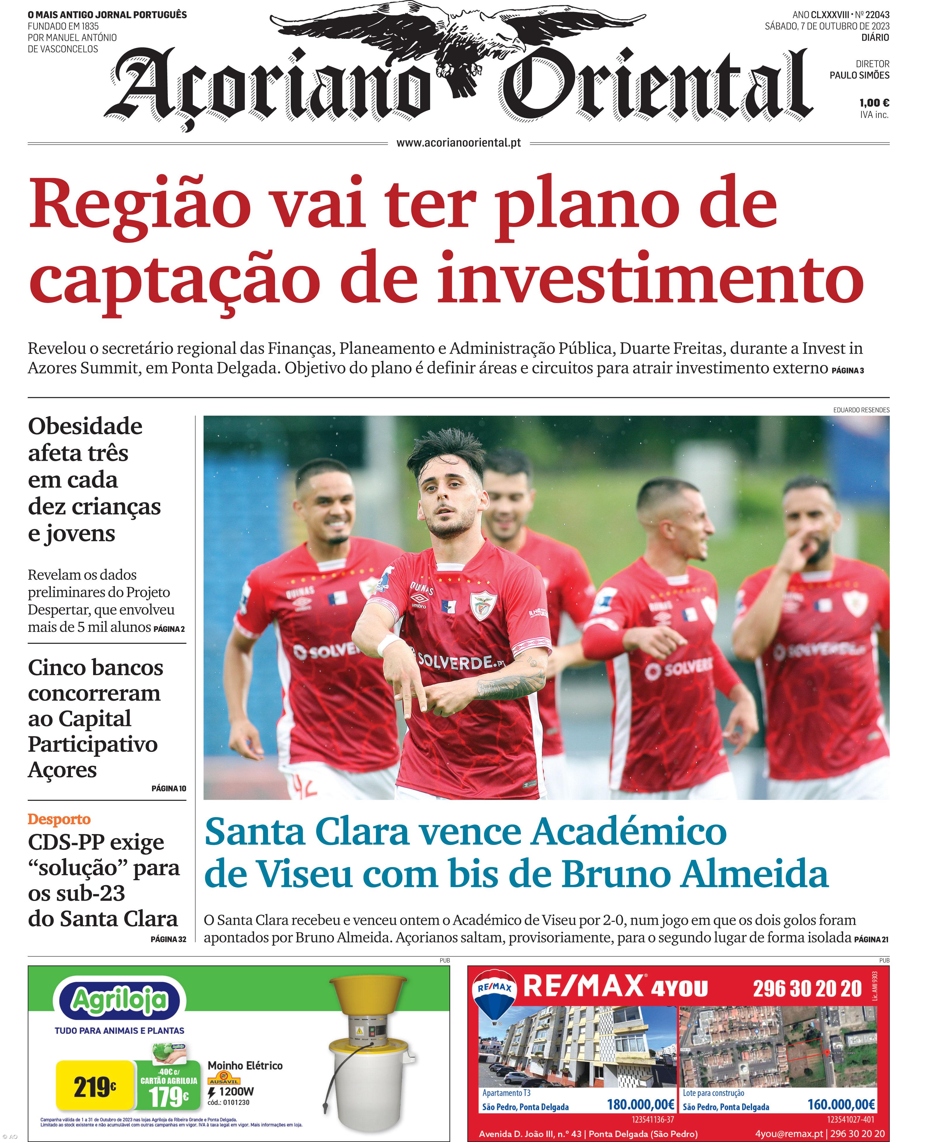 "Região vai ter plano de captação de investimento" é a manchete do Açoriano Oriental – Imagem 1