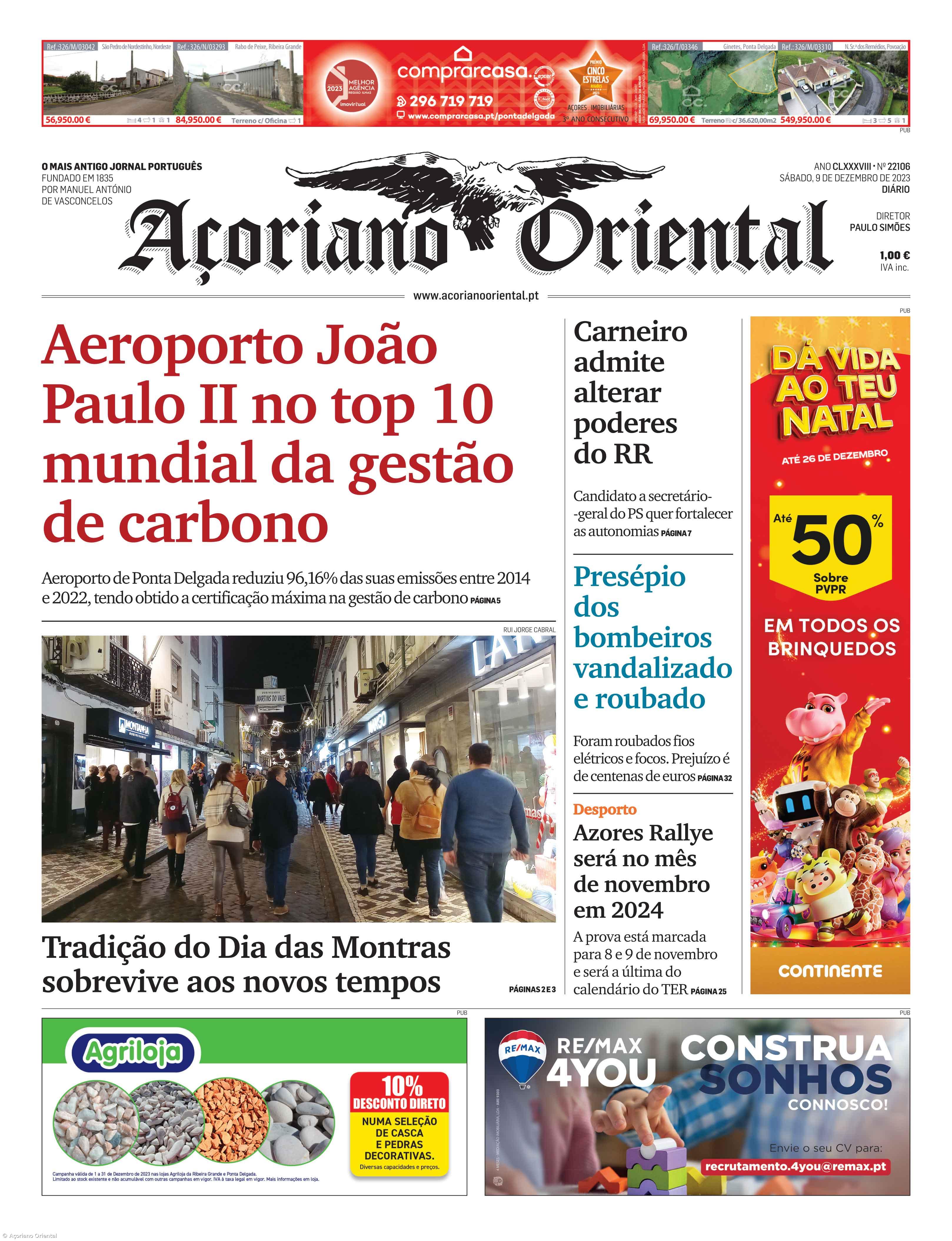 "Aeroporto João Paulo II no top 10 mundial da gestão de carbono" é a manchete do Açoriano Oriental – Imagem 1