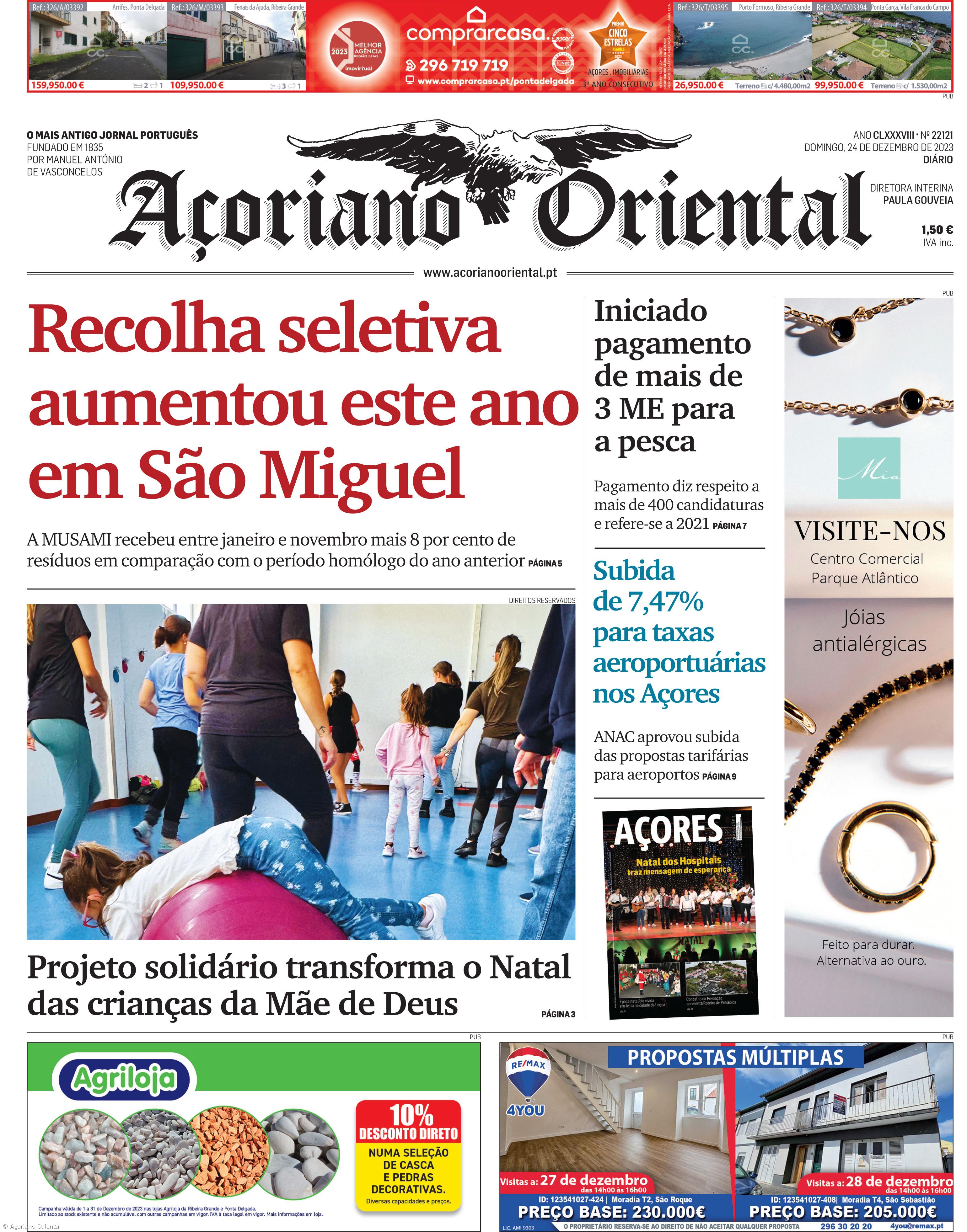 "Recolha seletiva aumentou este ano em São Miguel" é a manchete do Açoriano Oriental – Imagem 1