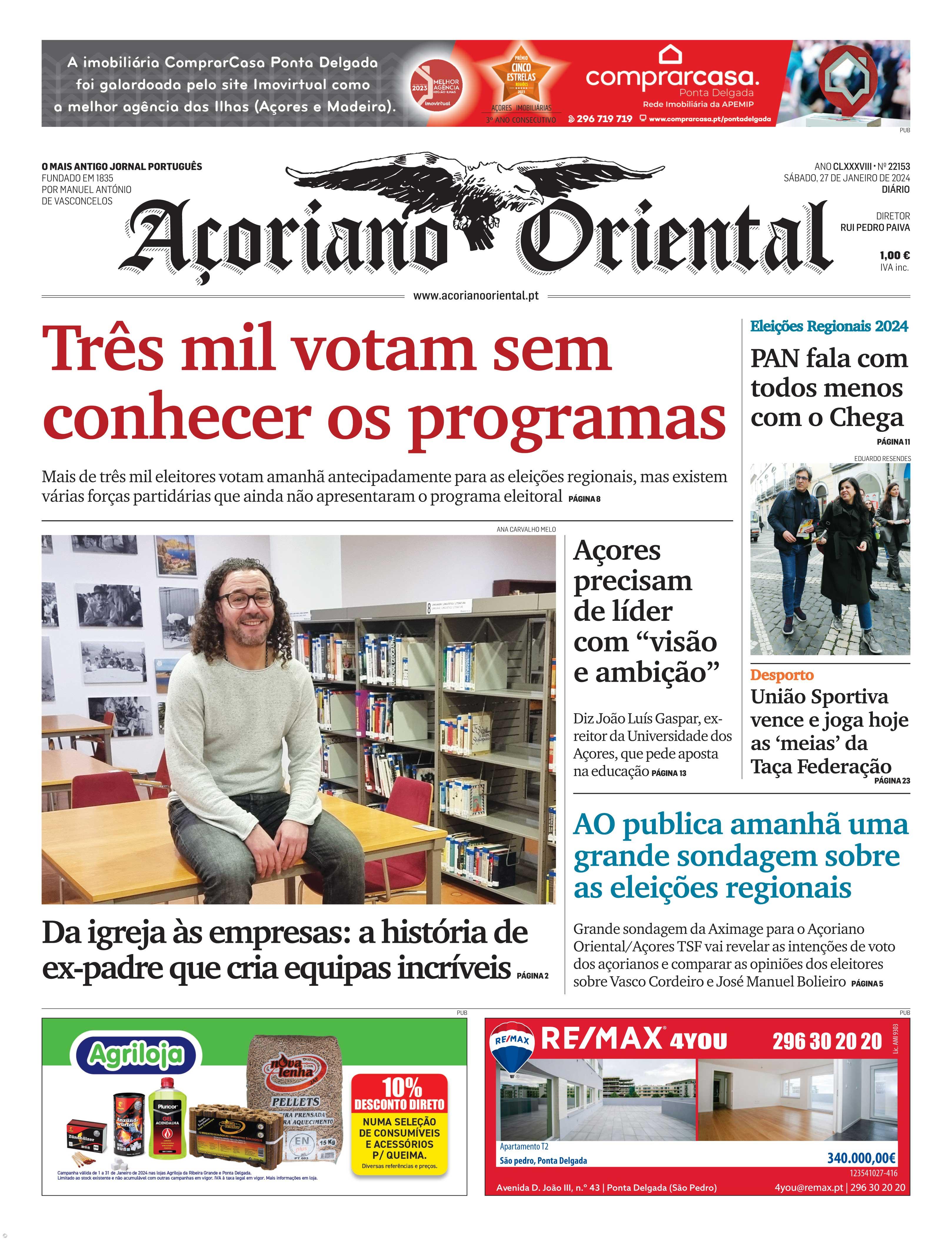 "Três mil votam sem conhecer os programas" é a manchete do Açoriano Oriental – Imagem 1
