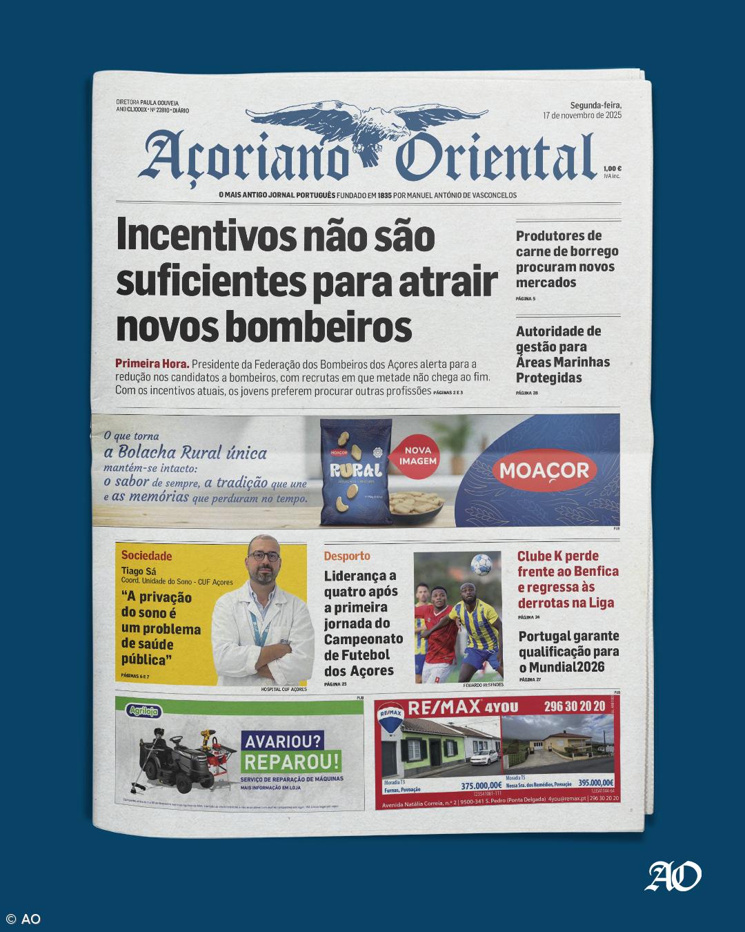 "Incentivos não são suficientes para atrair novos bombeiros" é a manchete do Açoriano Oriental – Imagem 1